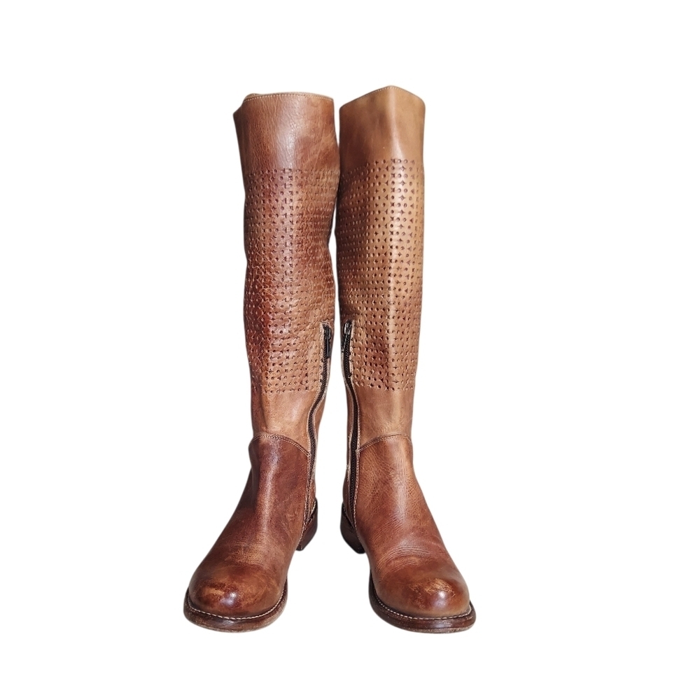Bed Stu Cambridge Tan Brown Leather Cutout Knee-High Riding Boots - Picture 14 of 14